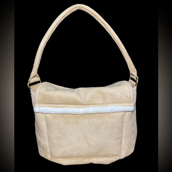 Vintage Y2K The GAP Shearling Velvet  Tan Shoulder Purse Shoulder Bag - Picture 3 of 8